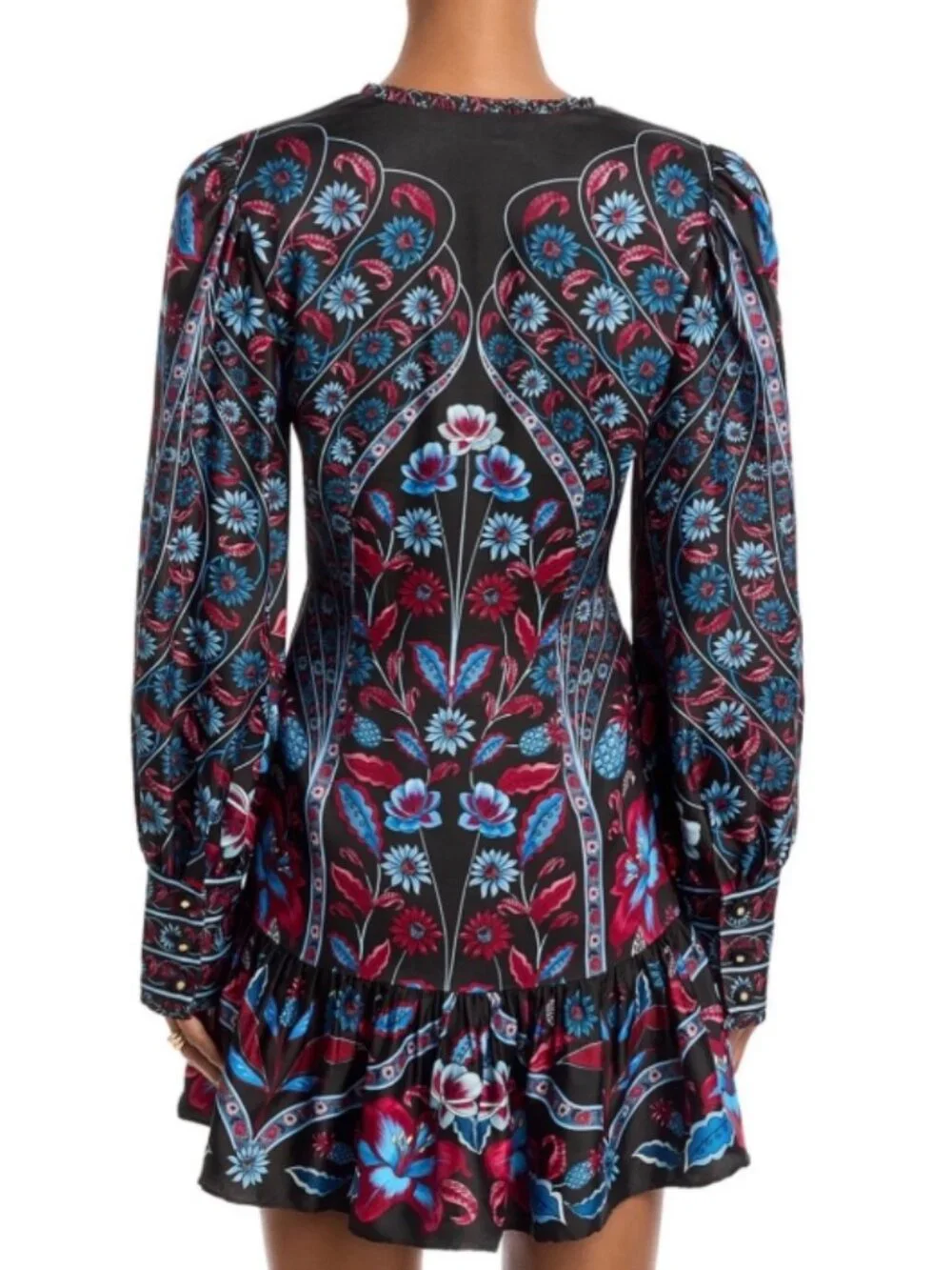 Farm Rio Marcelle Long Sleeve Blue/Black Mini Dress Medium NWT